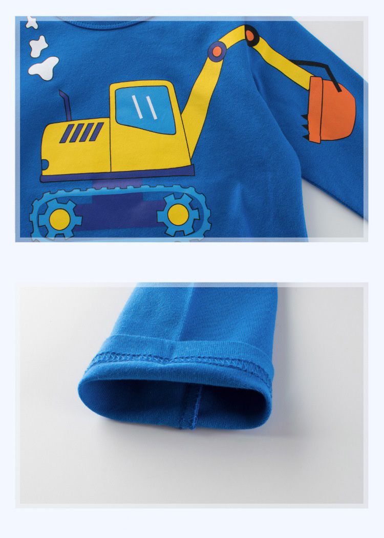 純棉長袖上衣-挖掘機-藍色