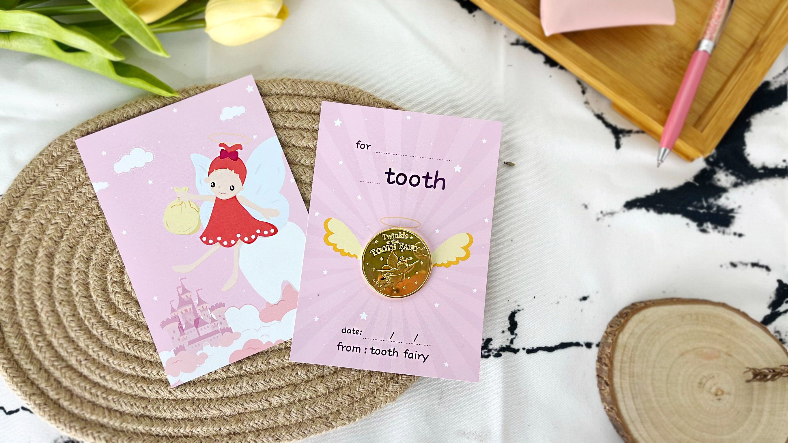 MangoBanana - 牙仙子收藏金幣5入組(藍袋款)-獨角獸-贈牙仙子金幣蒐集卡-粉