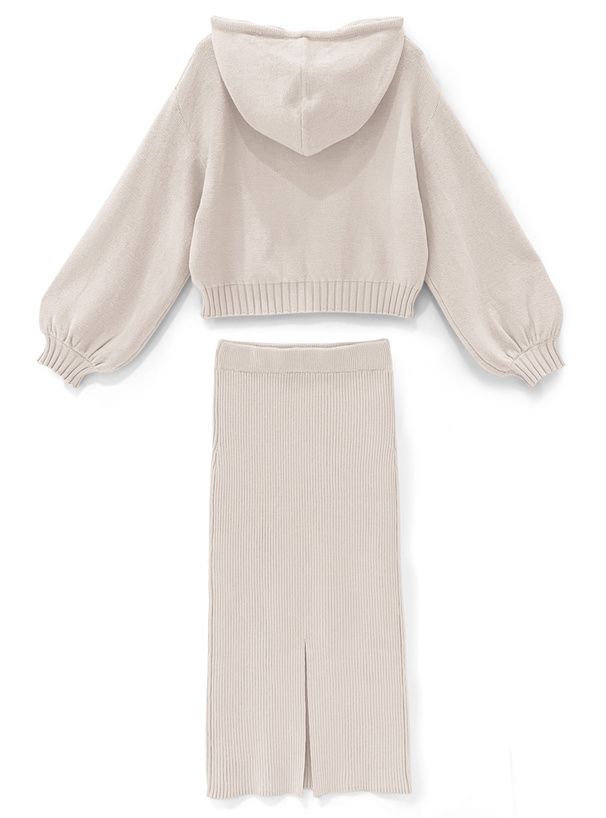 日本 GRL - 柔軟針織帽Tx長裙2件組-淺灰杏