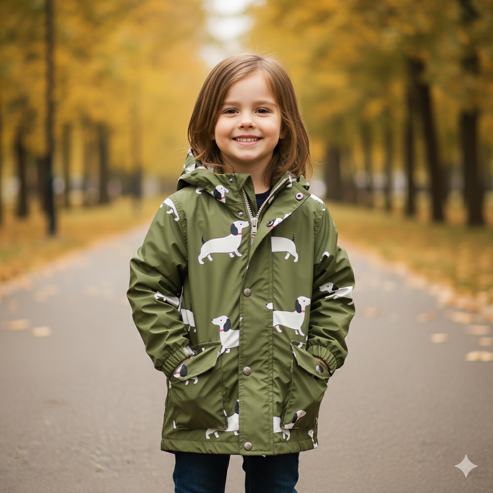 防風防雨中長款衝鋒外套-小狗