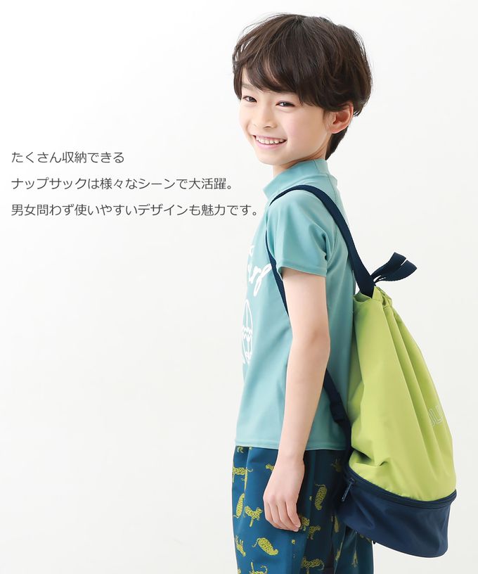 日本 devirock - 雙色設計防水分層便利游泳背包/水桶包-軍綠x深藍 (43.5x34x16.5cm)