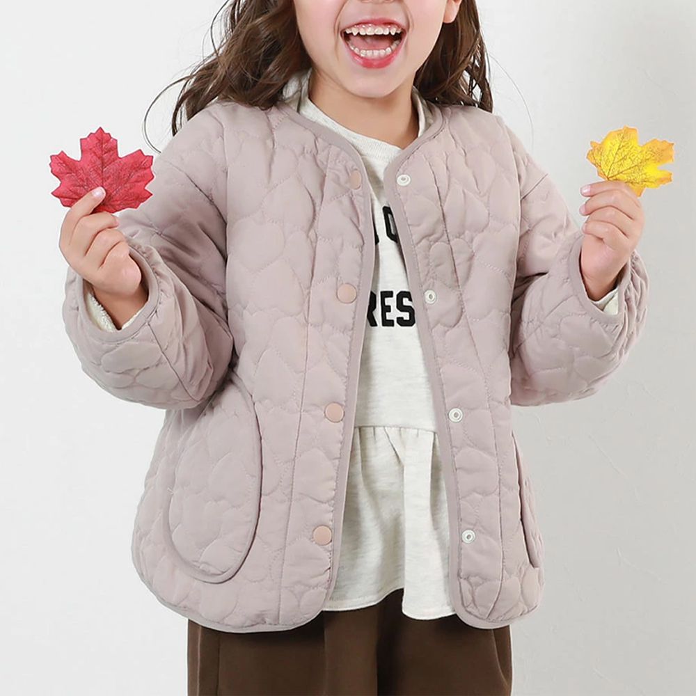 心型絎縫內刷毛科技羽絨外套(可機洗)-灰粉