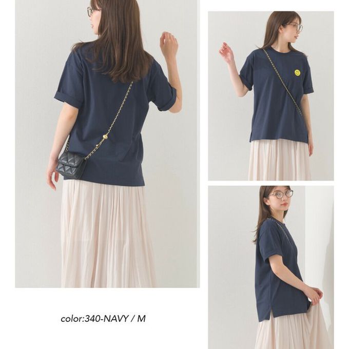 日本 OMNES - 純棉印花休閒短袖上衣-笑臉logo-深藍 (M)