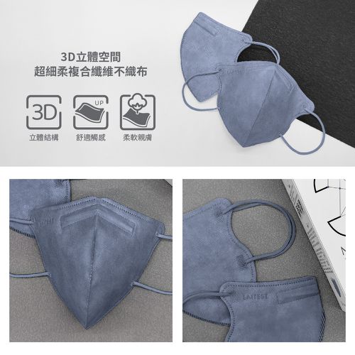 3D立體型醫療防護口罩（成人用）浮岩藍 30入盒裝