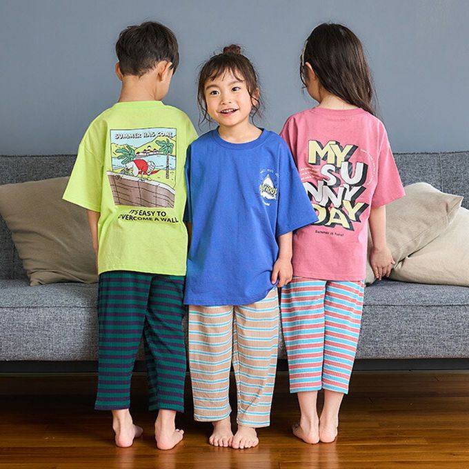 日本 petit main - 100%棉 夏季感印花短袖上衣-MY SUNNY DAY-粉紅