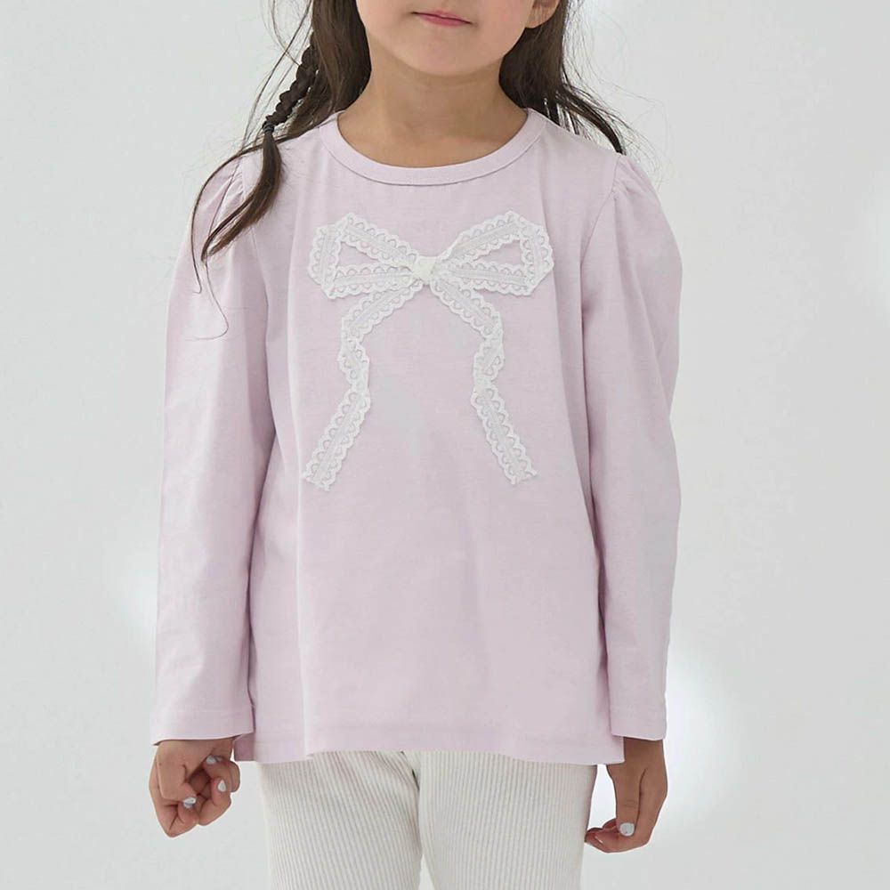 100%棉 夢幻蝴蝶結長袖上衣-粉紅