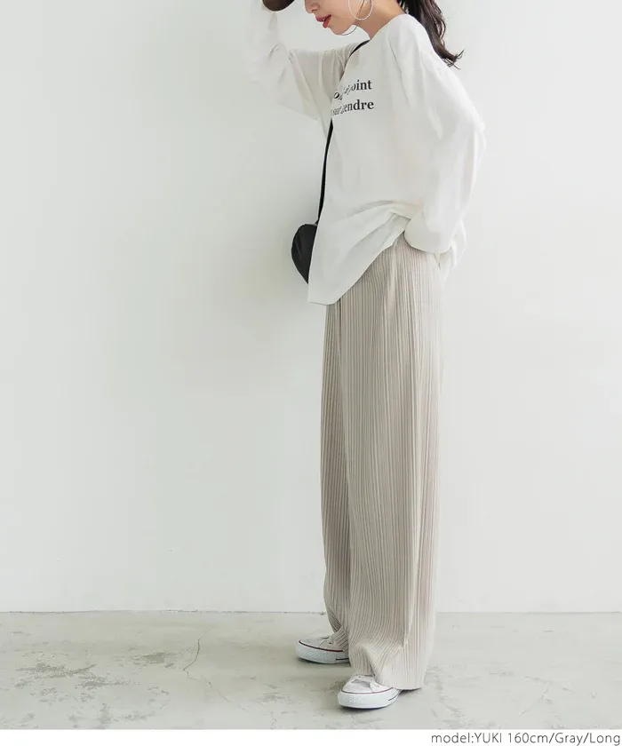 日本 COCA - [可剪裁] 垂墜感修身細摺長褲-灰杏