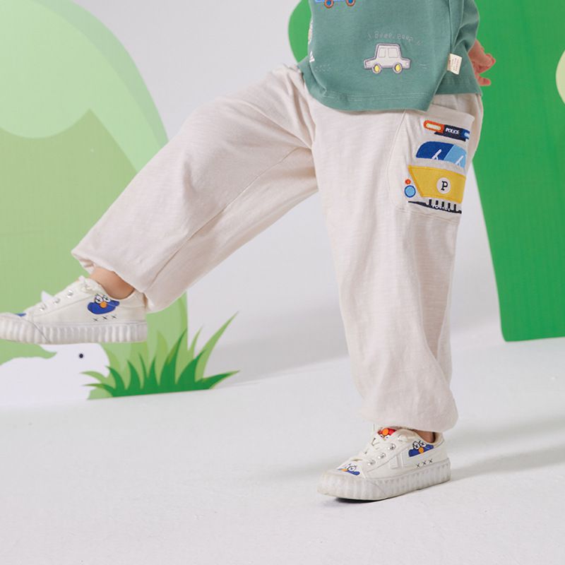 純棉束口長褲/防蚊褲-車車-杏色