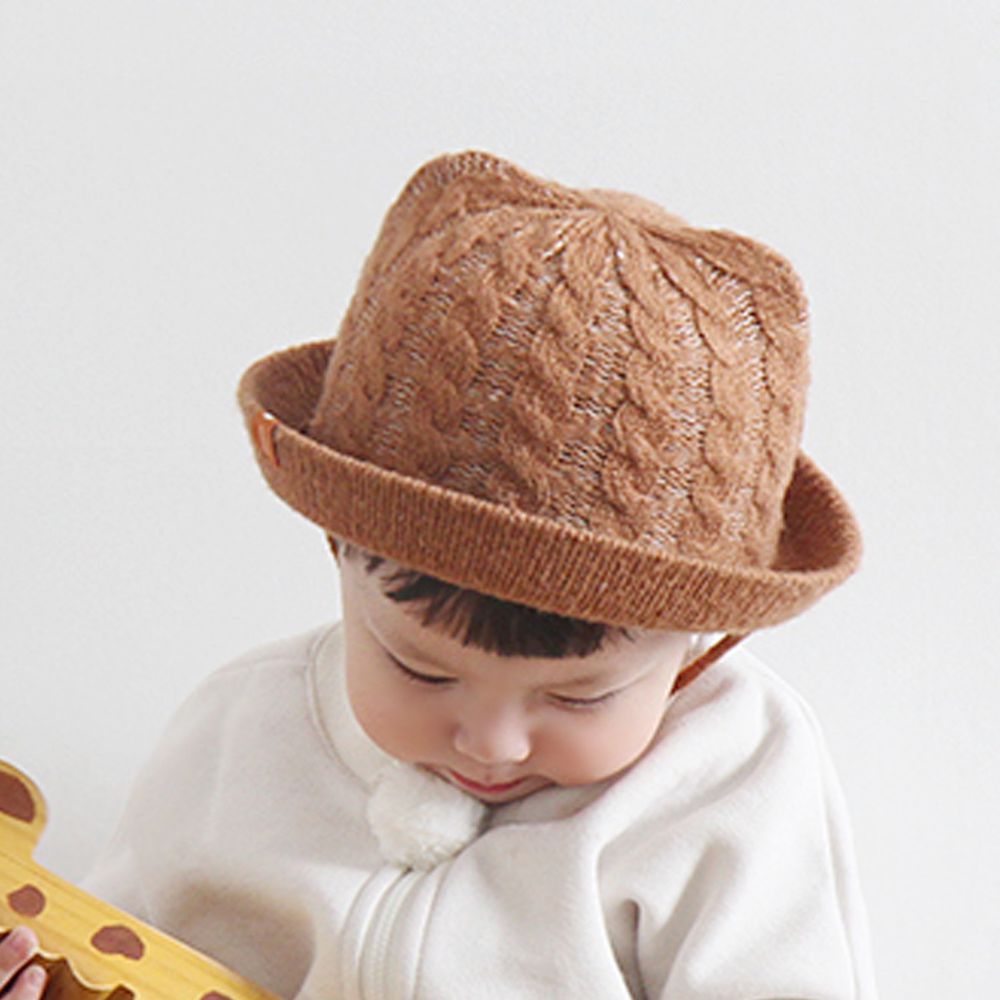 韓國 Babyblee - 辮子織紋帽簷針織帽-棕