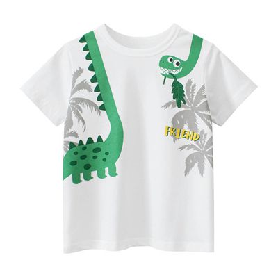 27KIDS - 純棉短袖上衣-恐龍吃草-米白