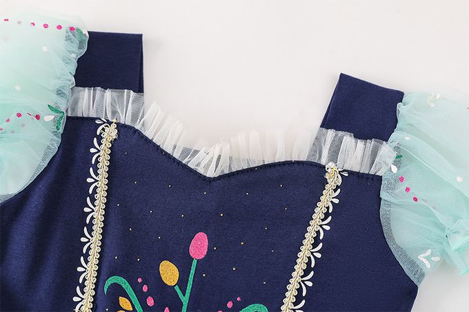 短袖造型公主裙/芭蕾舞裙-卡通人物-安娜-藍+綠