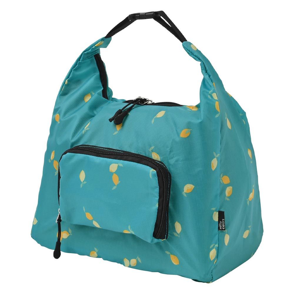 日本 nifty colors - 2WAY 可摺疊防潑水旅行袋/側背包-清爽檸檬-藍綠 (35x32x15cm)