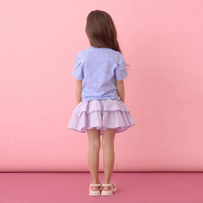 日本 Lycee mine - 純棉滿版印花打褶泡泡袖上衣-愛心-藍紫