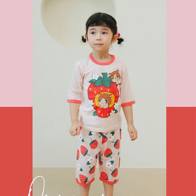 正韓 Puco - 超優質嬰幼兒/兒童七分袖100% 有機純棉家居服/睡衣-草莓倉鼠
