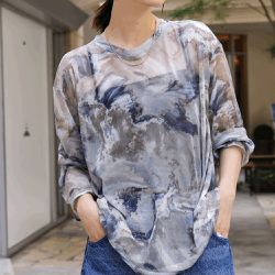 日本 Bab - 雲彩風格透膚美型長袖上衣-藍系