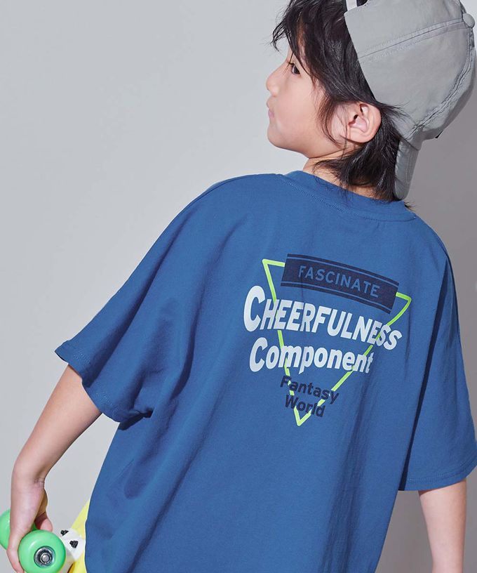 日本 devirock - 100%棉 帥氣印花寬版落肩T恤-TOUGH-炭黑