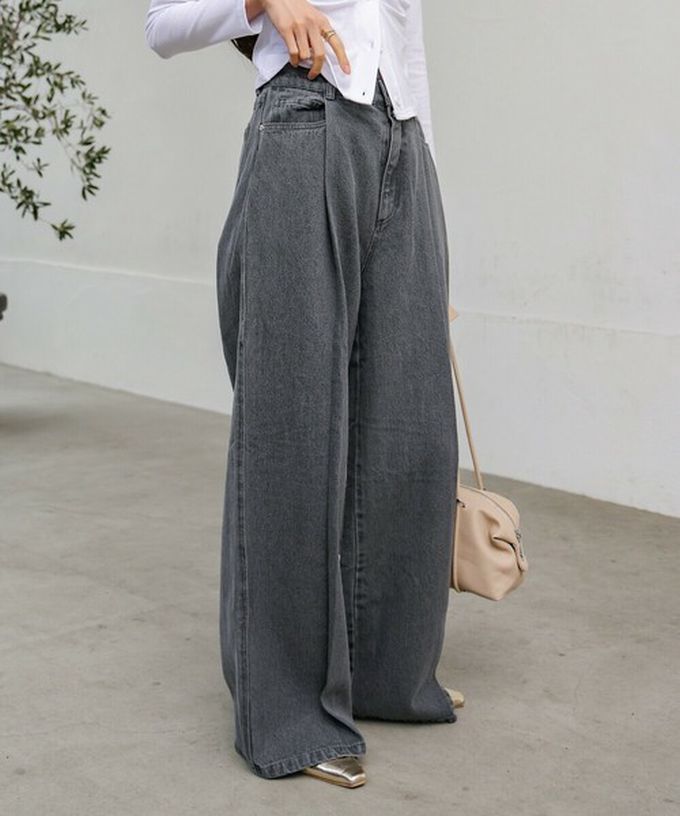 日本 Bab - 腳長效果 摺線丹寧印度棉寬褲-靛藍