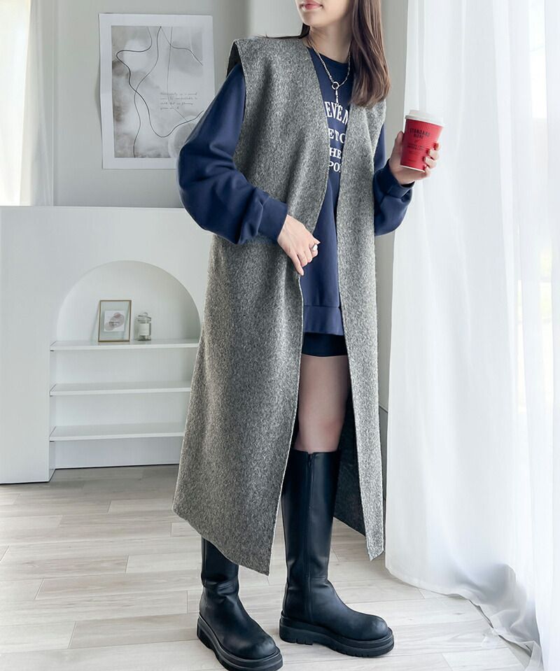 日本 Classical Elf - 前後2way短毛附綁帶背心洋裝-灰