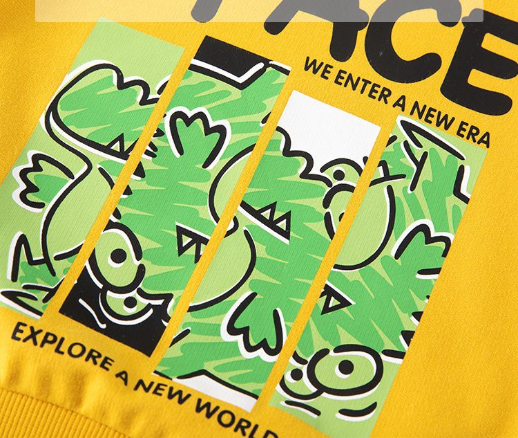 純棉圓領長袖上衣/大學T-多元宇宙恐龍-灰綠色