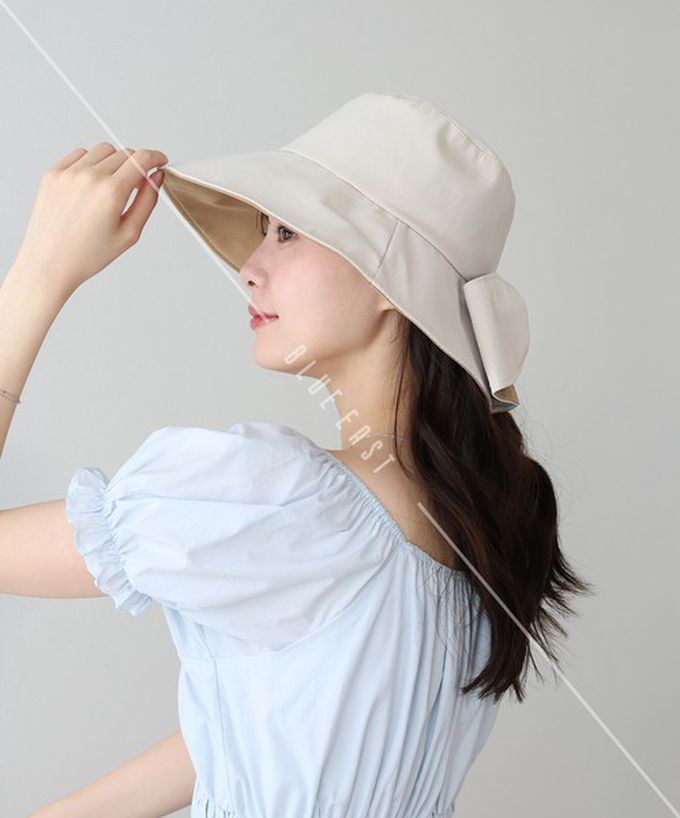 日本 BLUE EAST - 甜美大蝴蝶結防曬小臉遮陽帽-卡其棕