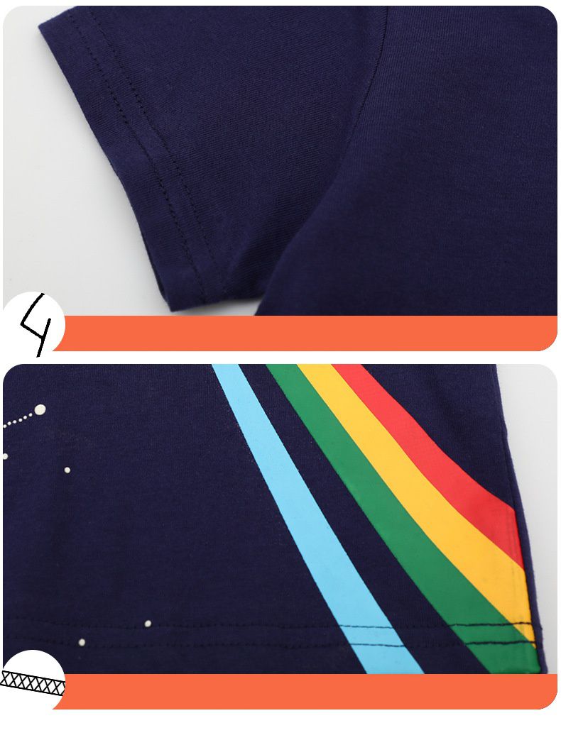 Jumping meters - 夜光圓領短袖上衣-彩虹飛船-深藍色