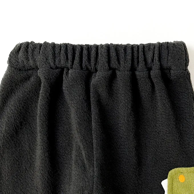 日本 ZOOLAND - 緹花針織立體圖案可愛短褲-幫鱷魚刷牙-黑