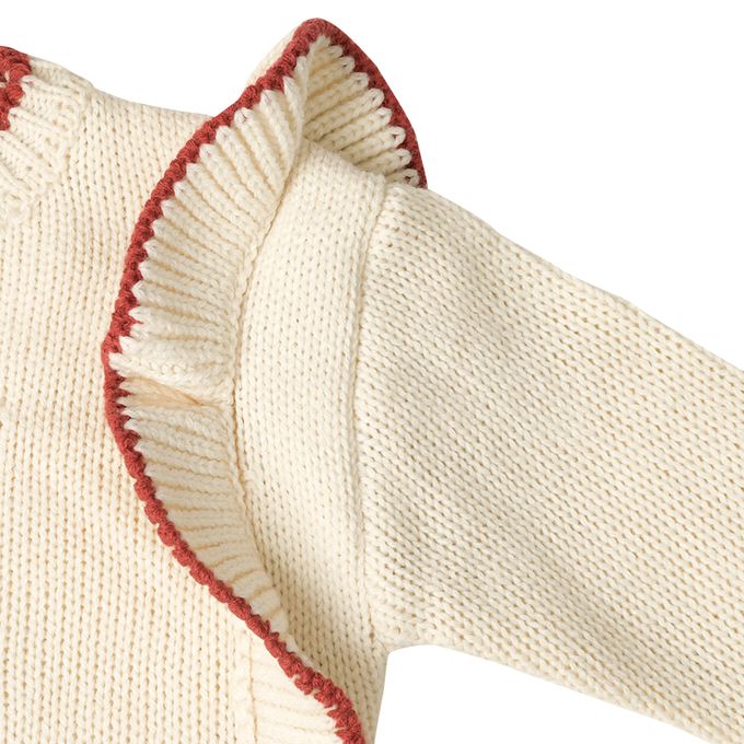 akachan honpo - 針織休閒上衣-荷葉邊-白色