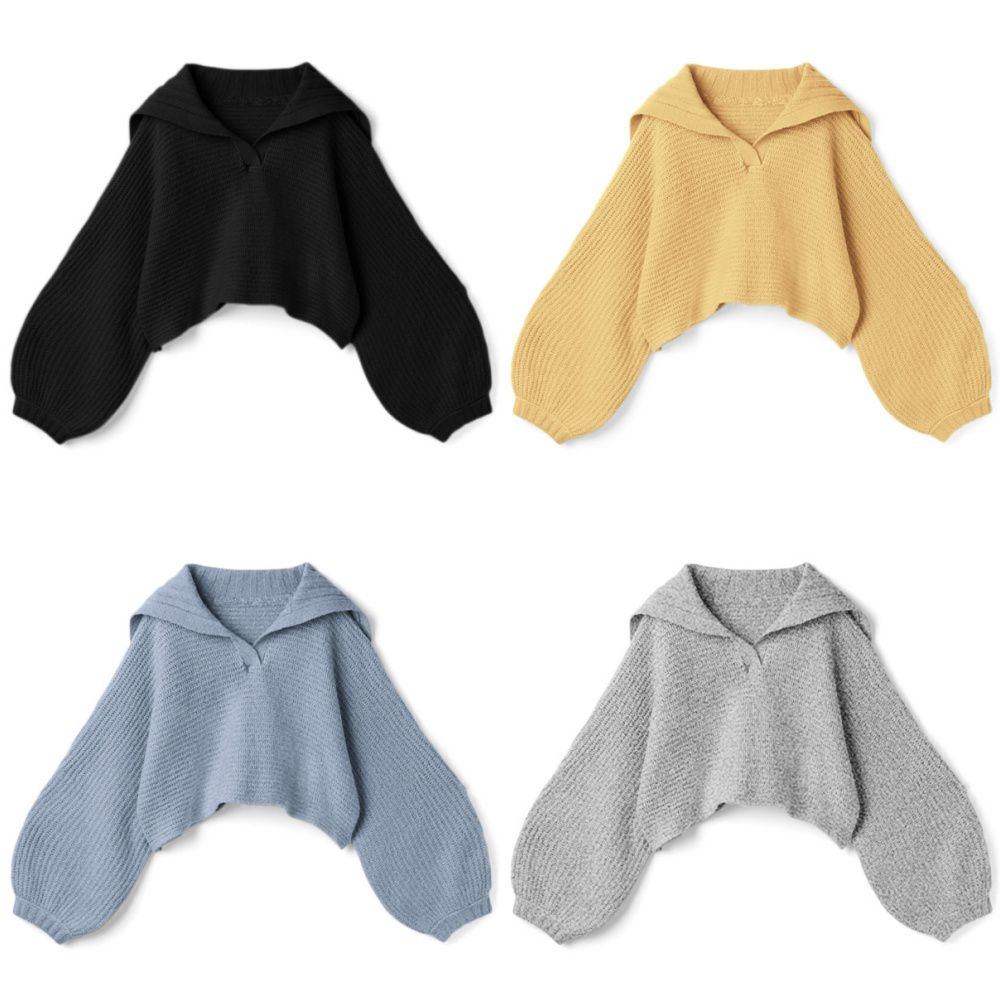 日本 GRL - 大水手領寬鬆短版針織上衣-米