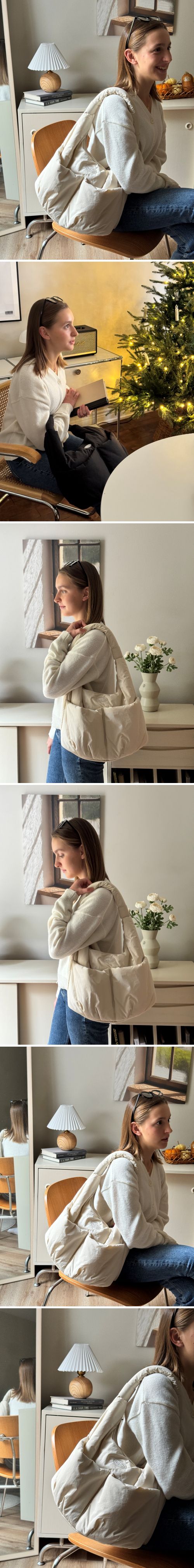 韓國 THEALLY - 生活防水尼龍麵包肩背包-象牙白