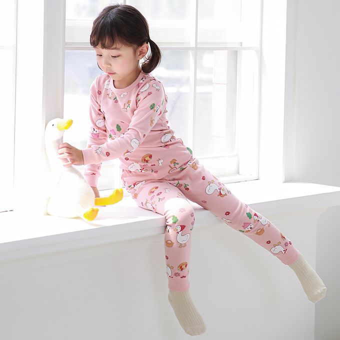 正韓 Cogibu - 極舒適無螢光劑 100% 有機棉幼兒/兒童睡衣/家居服套裝組-小花鴨