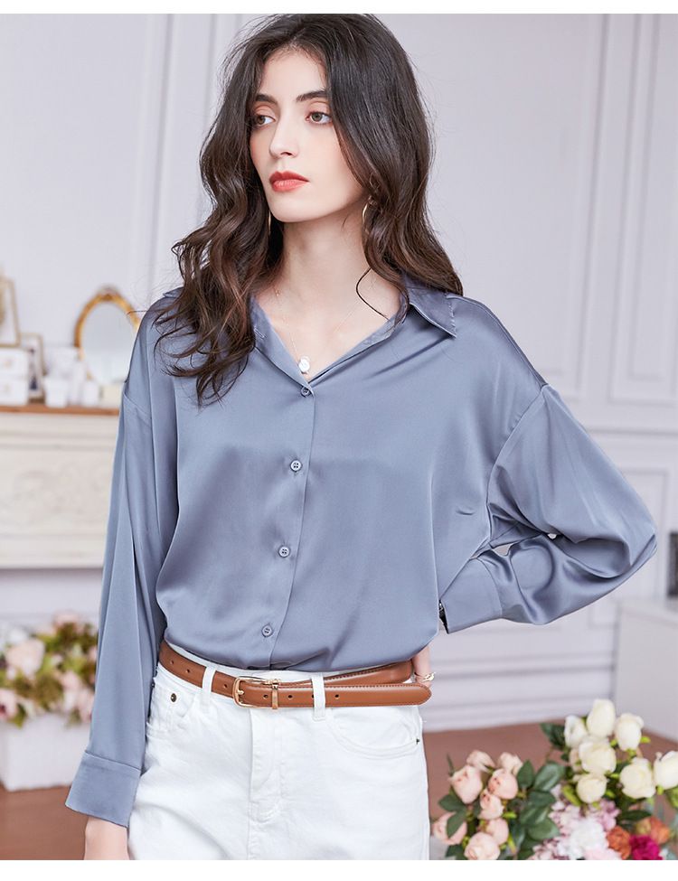 法式氣質長袖襯衫-藍色
