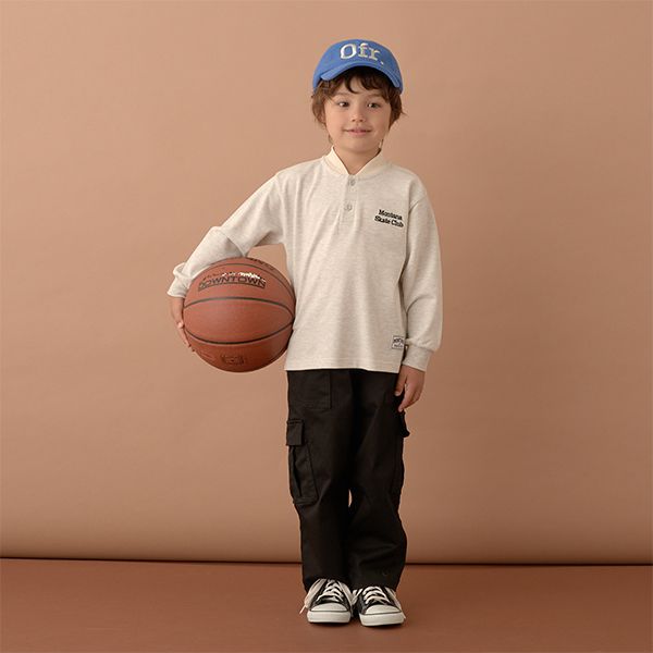 日本 b-ROOM - 運動風立領長袖Polo衫-深藍x棕