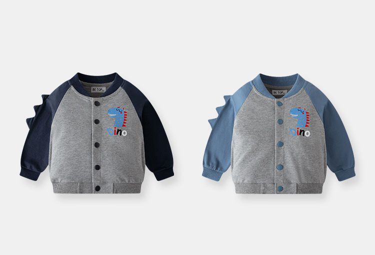 純棉立體造型拼色外套-恐龍寶寶-深藍+灰