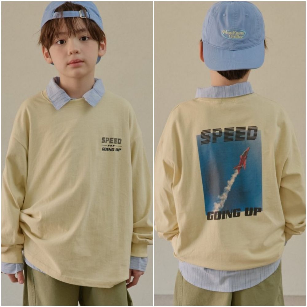 HIKIKI 復古噴射機印刷長袖上衣-芥黃