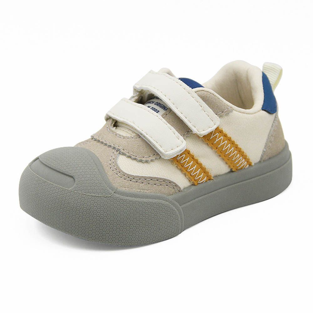 防撞寬楦安全止滑帆布鞋/室內鞋-米x黃x藍