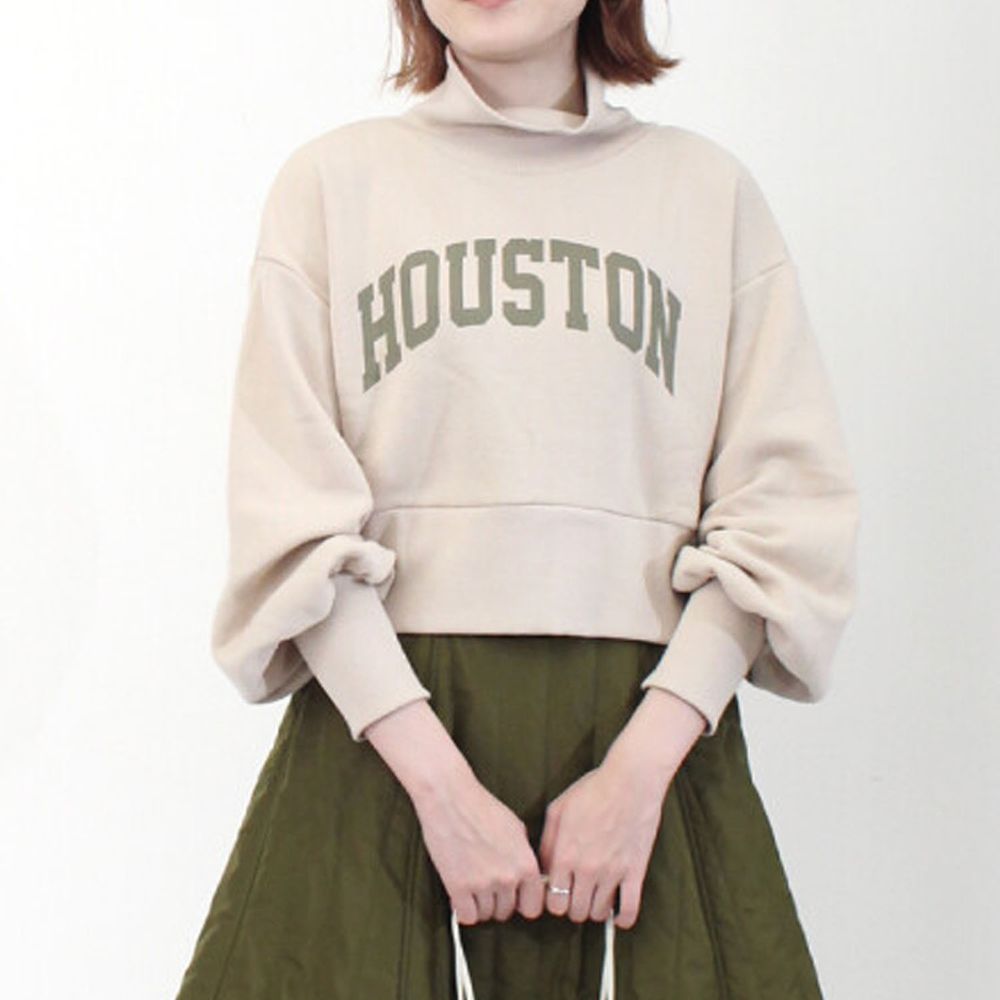 日本 Riche Glamour - 高領寬袖短版裏起毛大學T-HOUSTON-米
