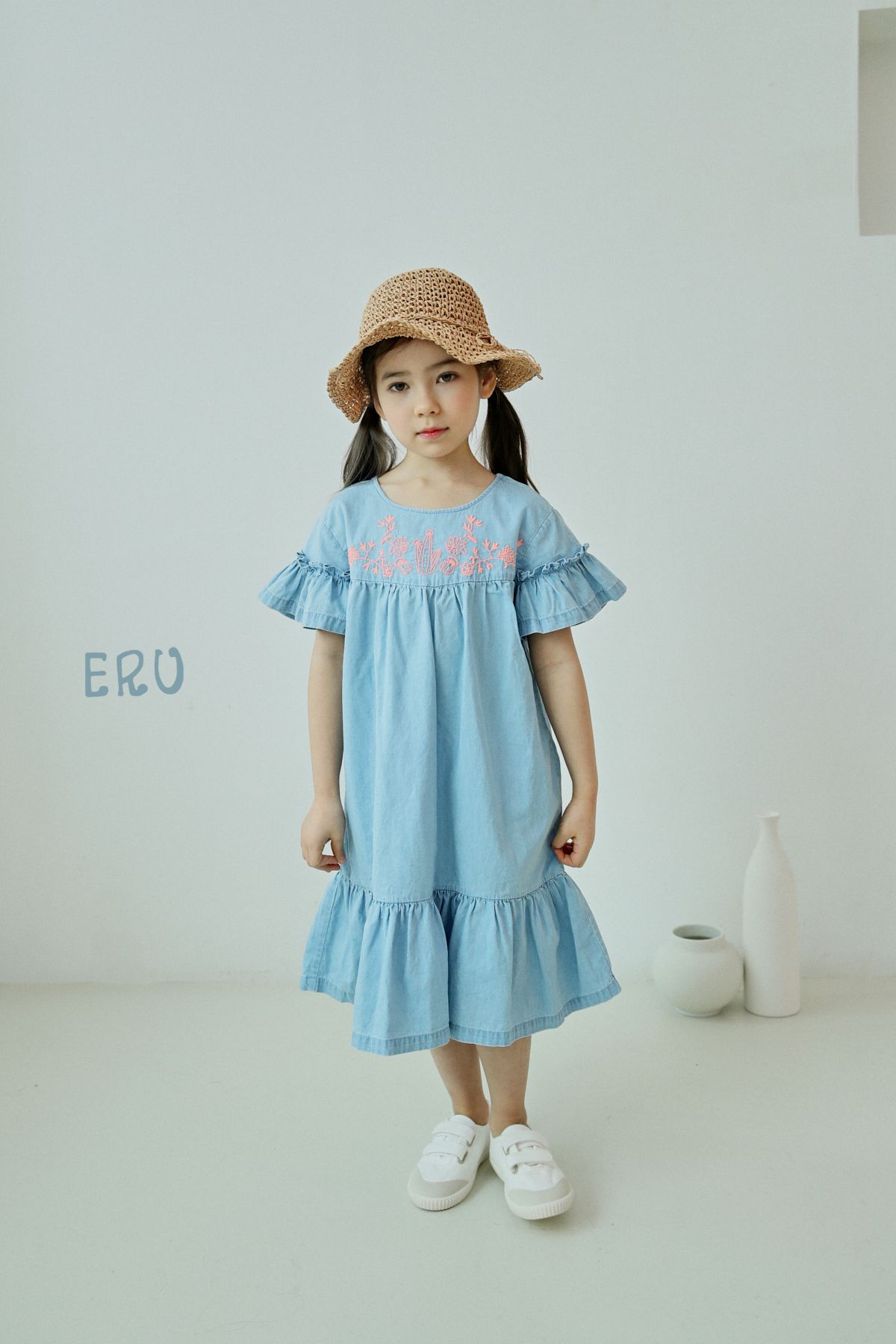 韓國 ERU - 荷葉落肩袖魚尾長洋裝