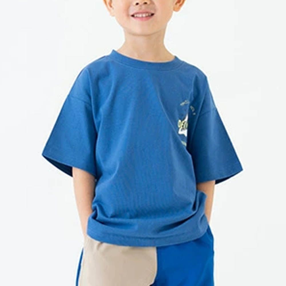 100%棉 夏季感印花短袖上衣-胸前鯊魚-寶藍