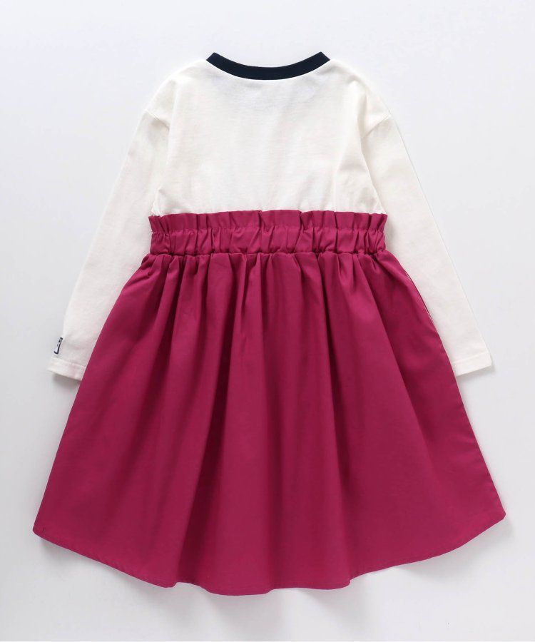 日本 apres les cours - FILA聯名 刺繡logo拼接假二件洋裝-白x酒紅