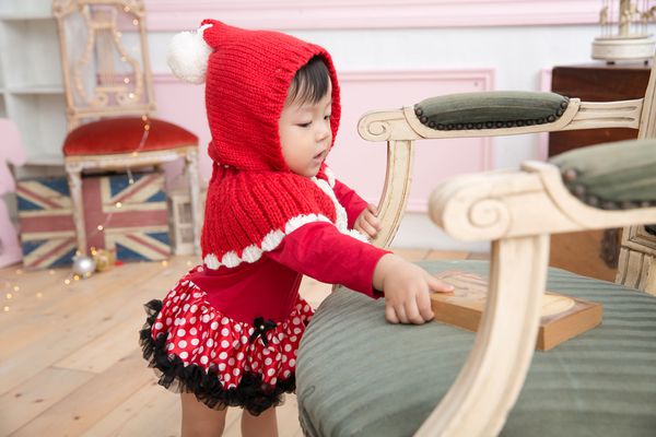 日安朵朵 - 小紅帽女童針織毛線帽披肩 (0-3歲)