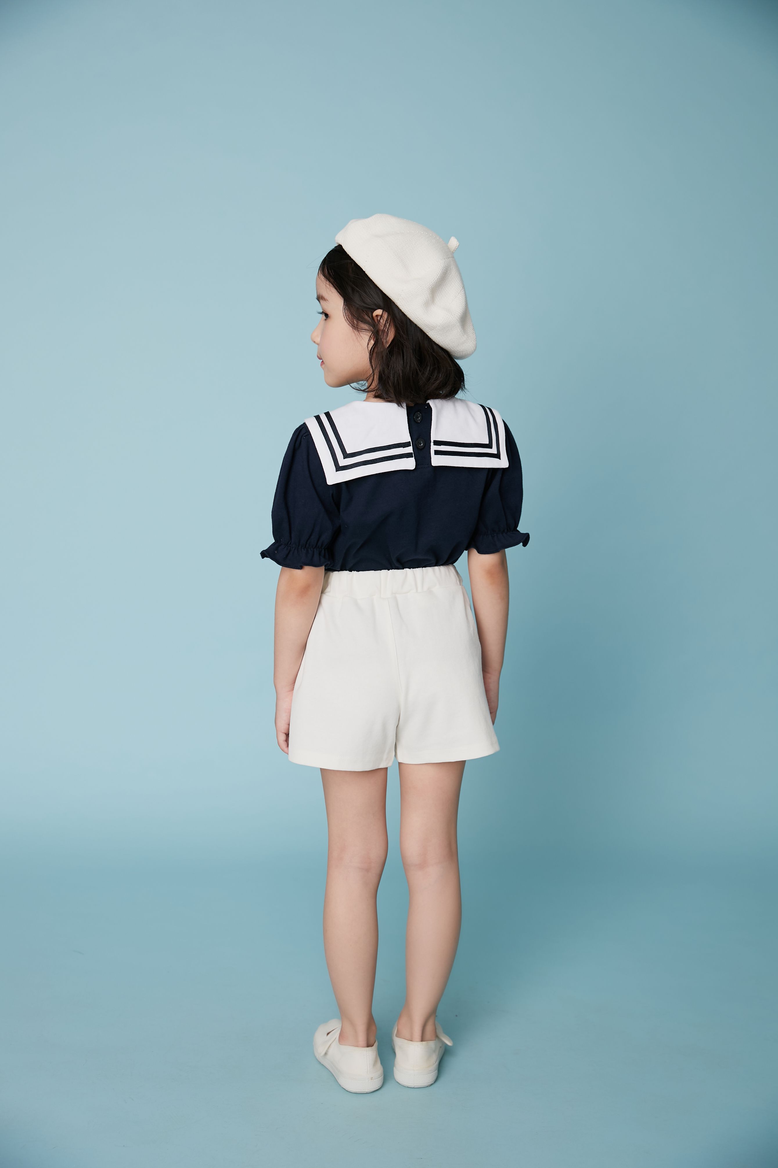 韓國 Coco Bang - 水手花苞袖上衣-深藍