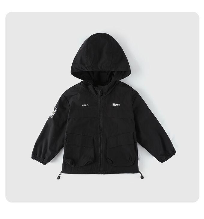 加絨連帽防水外套-黑色