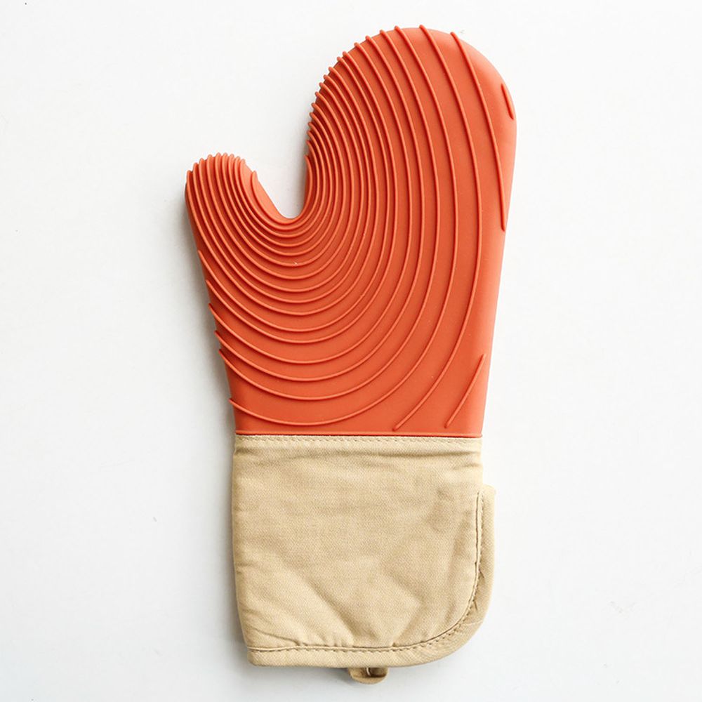 防燙手矽膠拼接隔熱手套-橘紅色-單入