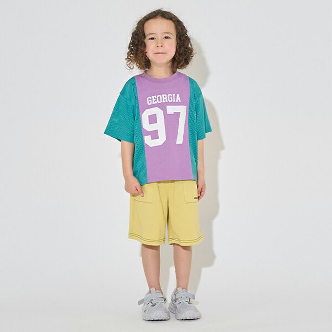 日本 b-ROOM - 透氣網眼數字印花T恤-水藍x灰藍