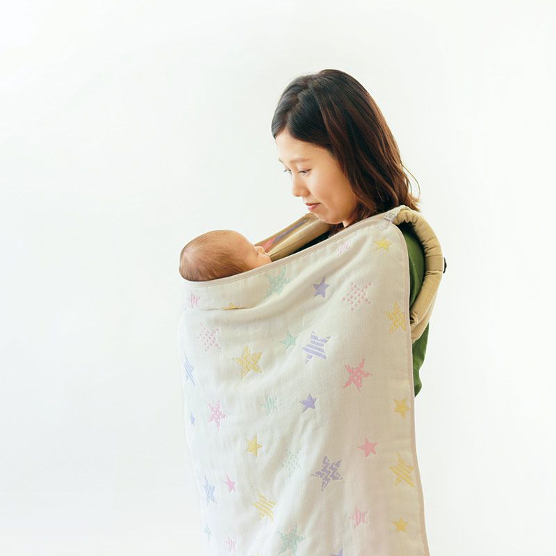 akachan honpo - 6層棉紗被 附固定夾-星星-米白色 (70×85cm)