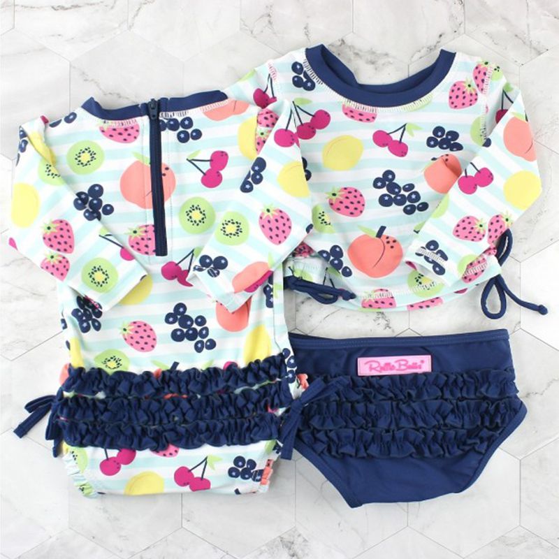 美國 RuffleButts - 小女童UPF 50+防曬兩件式長袖泳裝-水果嘉年華