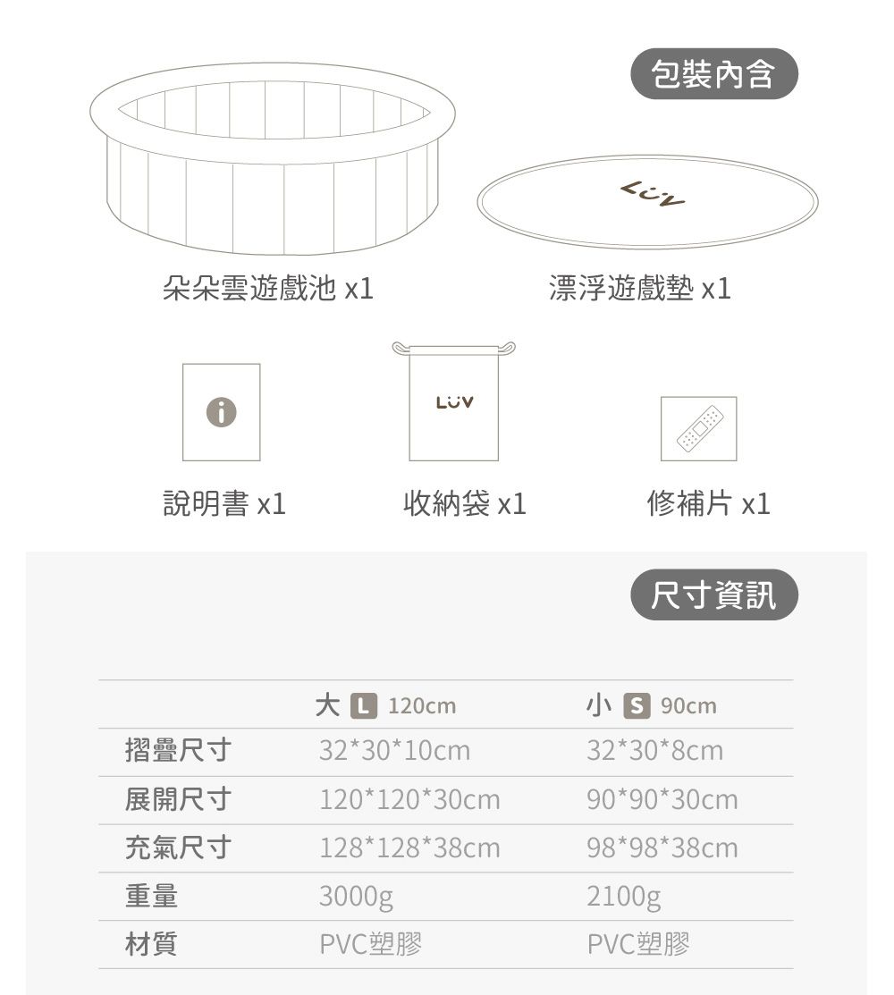 LUV質感生活 - 朵朵雲遊戲池 (L)-128 x 38 cm