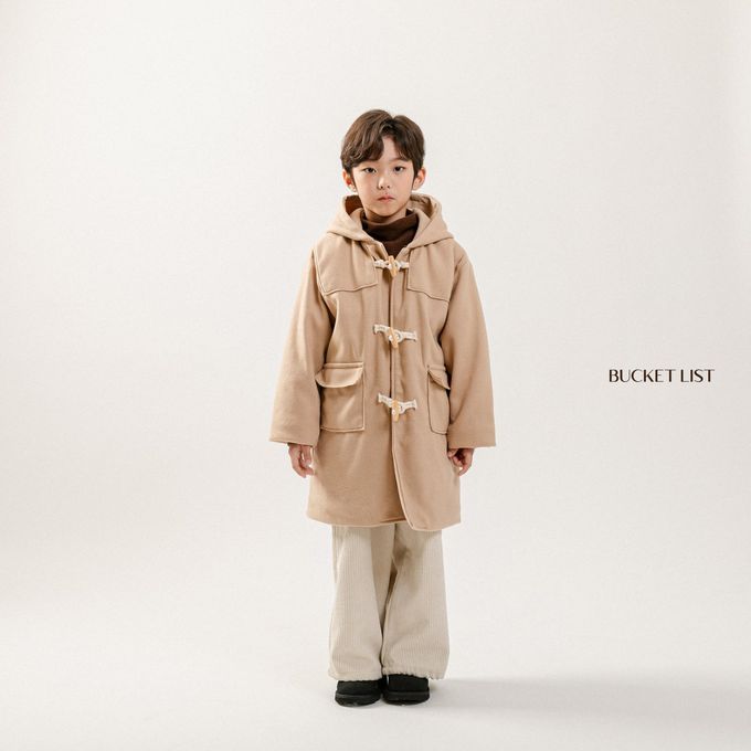 韓國 BUCKET LIST - 經典牛角釦鋪棉連帽大衣-黑藍