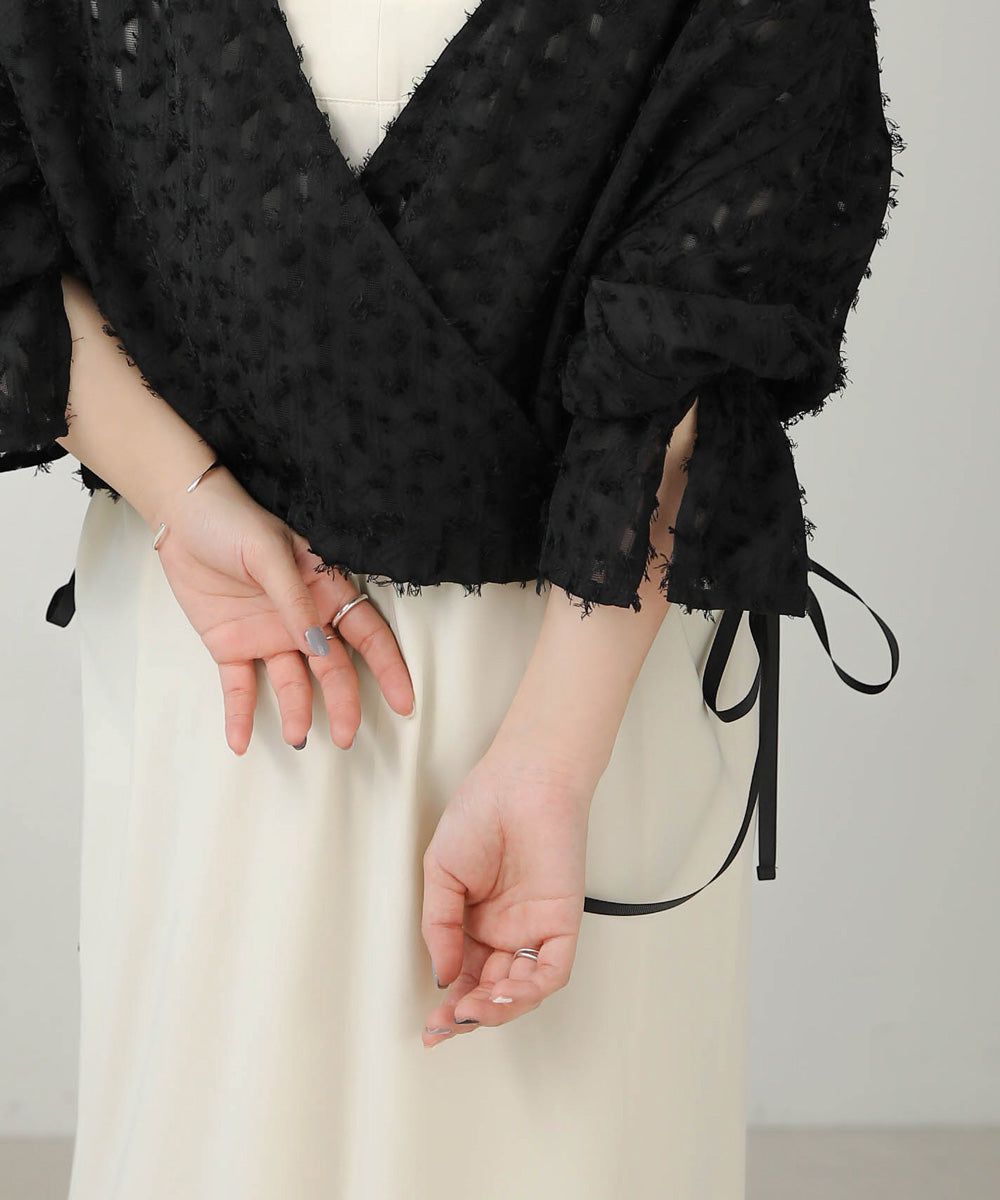 日本 Bab - 2WAY透感抽鬚糖果袖上衣-淺粉