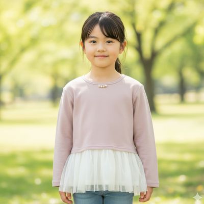 akachan honpo - 休閒上衣-下擺拼接-粉紅色